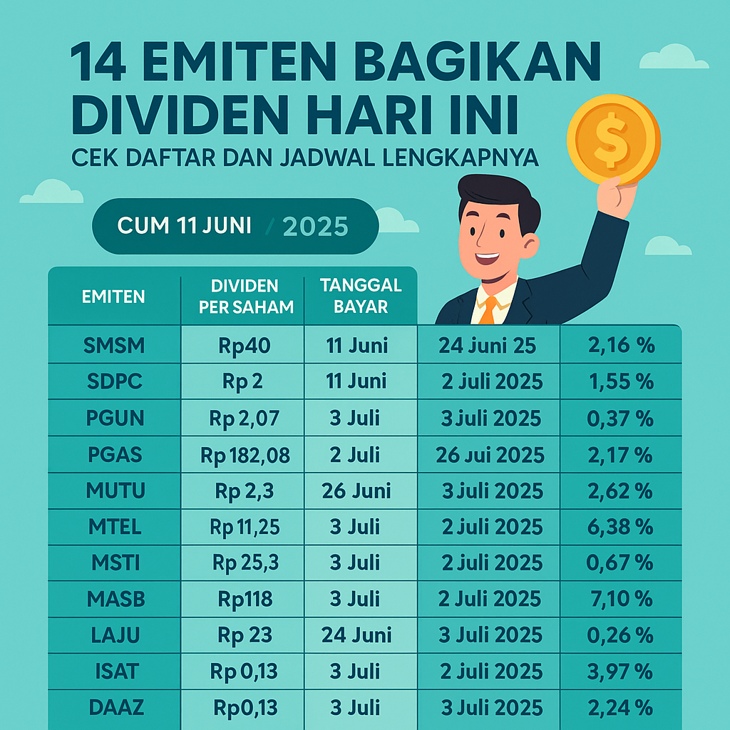 14 Emiten Bagikan Dividen Hari Ini, Cek Daftar dan Jadwal Lengkapnya