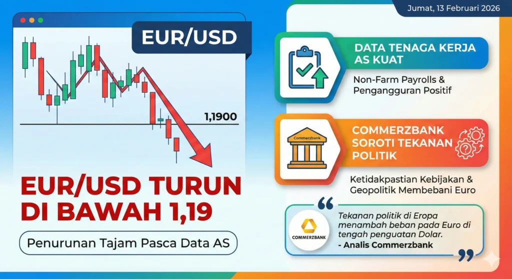 EUR/USD Turun di Bawah 1,19 Usai Data Tenaga Kerja AS Kuat, Commerzbank Soroti Tekanan Politik