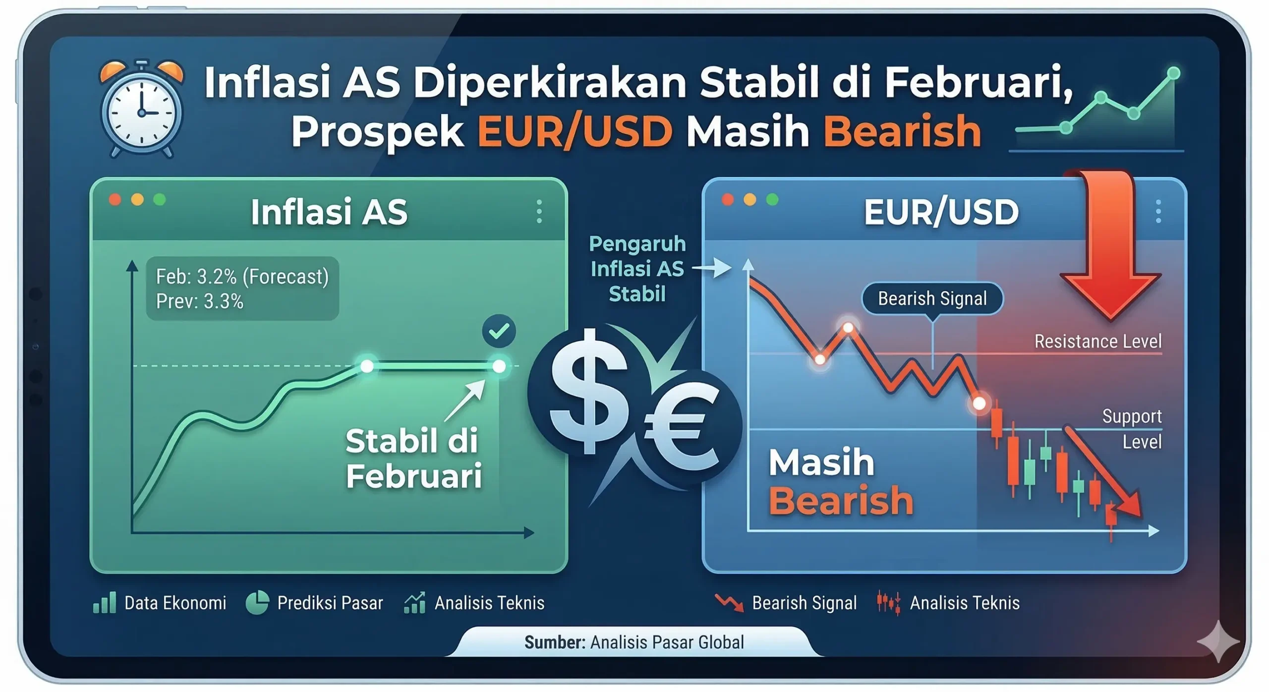 Inflasi AS Diperkirakan Stabil di Februari, Prospek EUR/USD Masih Bearish