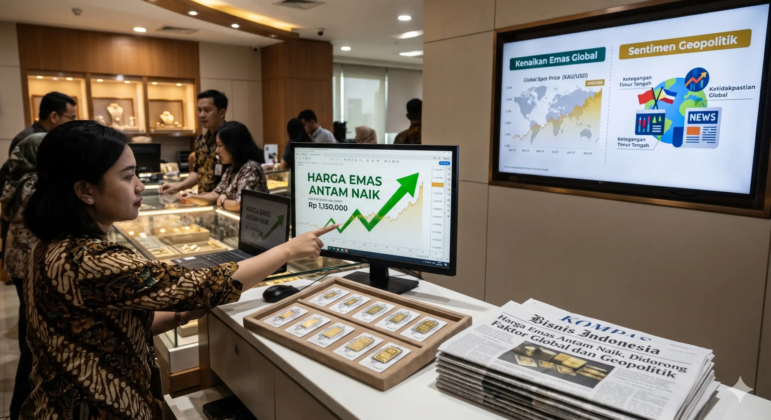 Harga Emas Antam Naik, Didorong Kenaikan Emas Global dan Sentimen Geopolitik