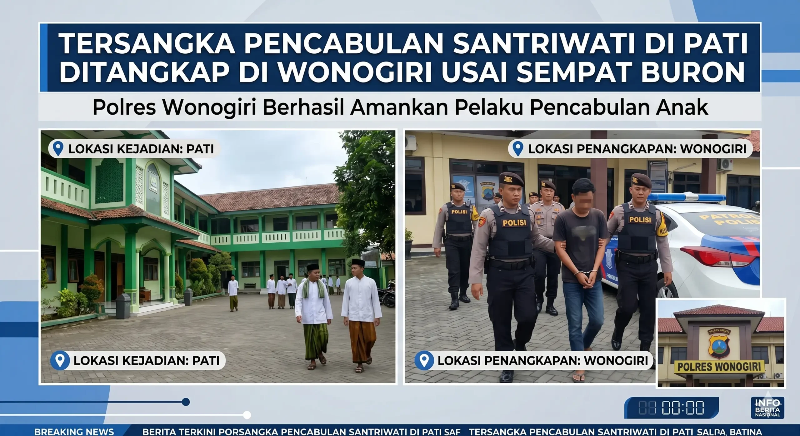 Tersangka Pencabulan Santriwati di Pati Ditangkap di Wonogiri Usai Sempat Buron