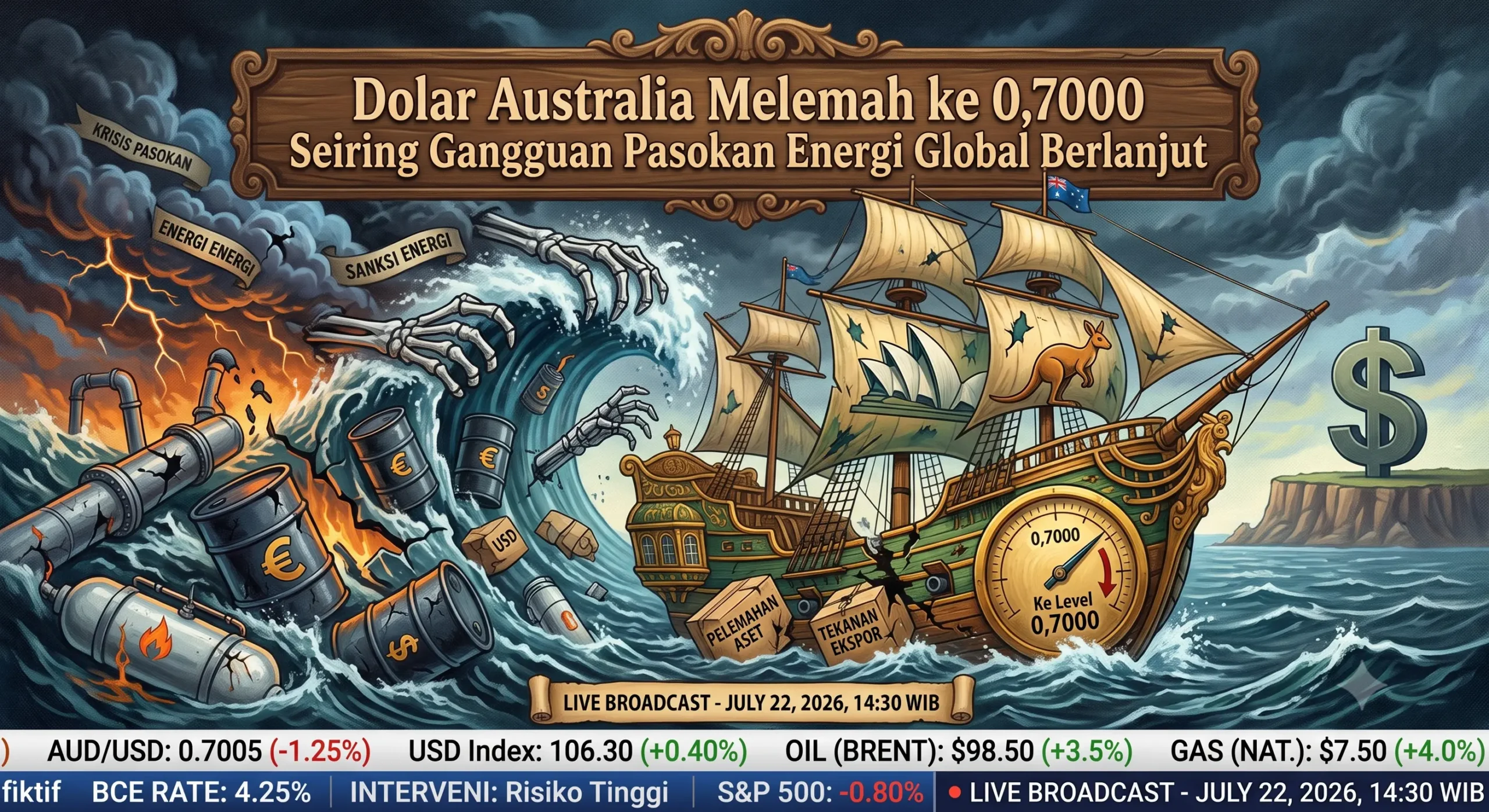 Dolar Australia Melemah ke 0,7000 Seiring Gangguan Pasokan Energi Global Berlanjut
