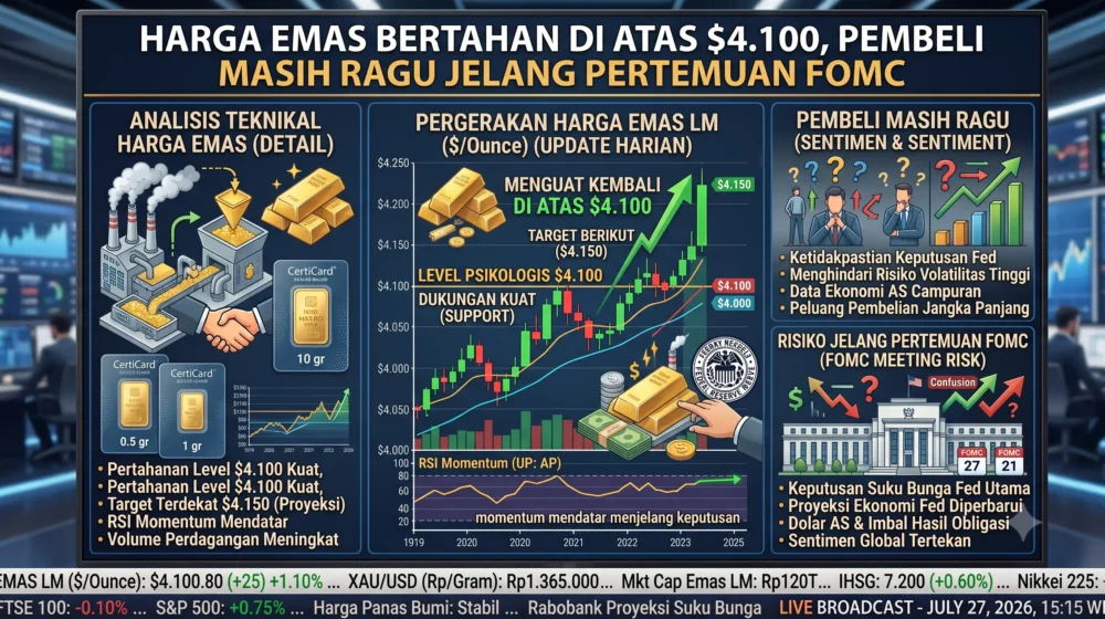 Harga Emas Bertahan di Atas $4.100, Pembeli Masih Ragu Jelang Pertemuan FOMC