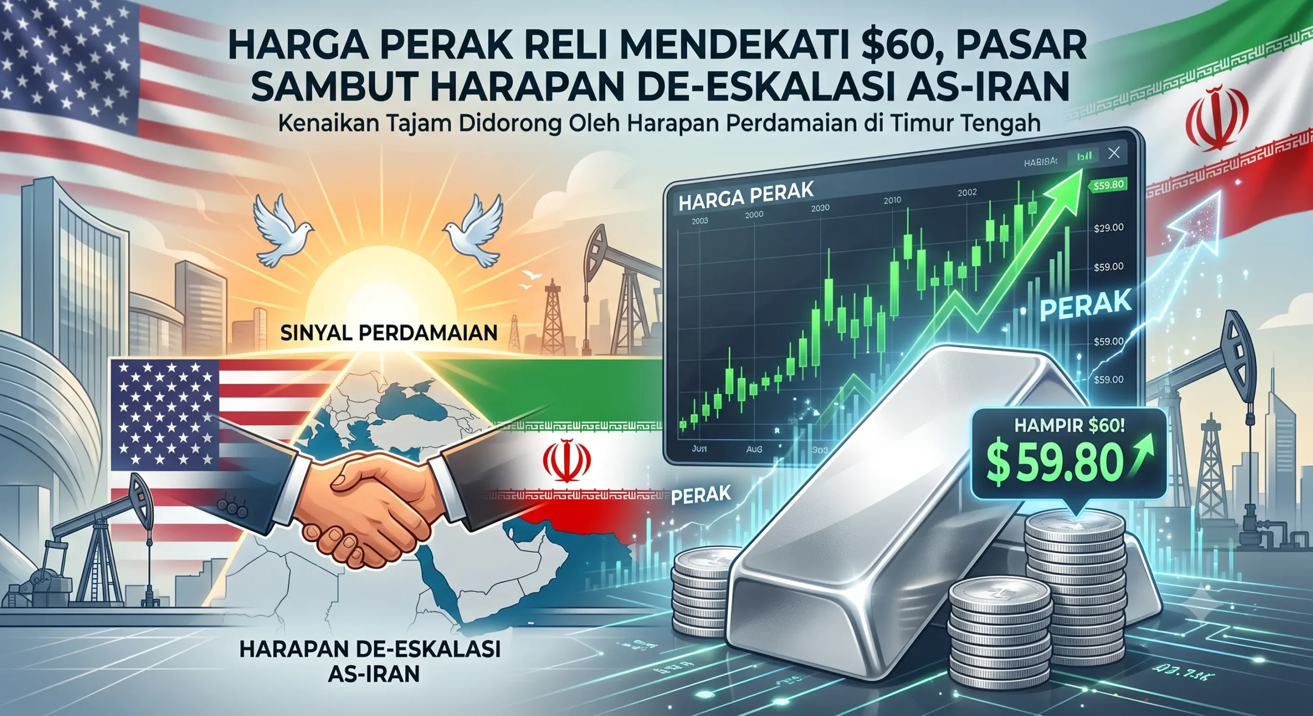 Harga Perak Reli Mendekati $60, Pasar Sambut Harapan De-eskalasi AS-Iran