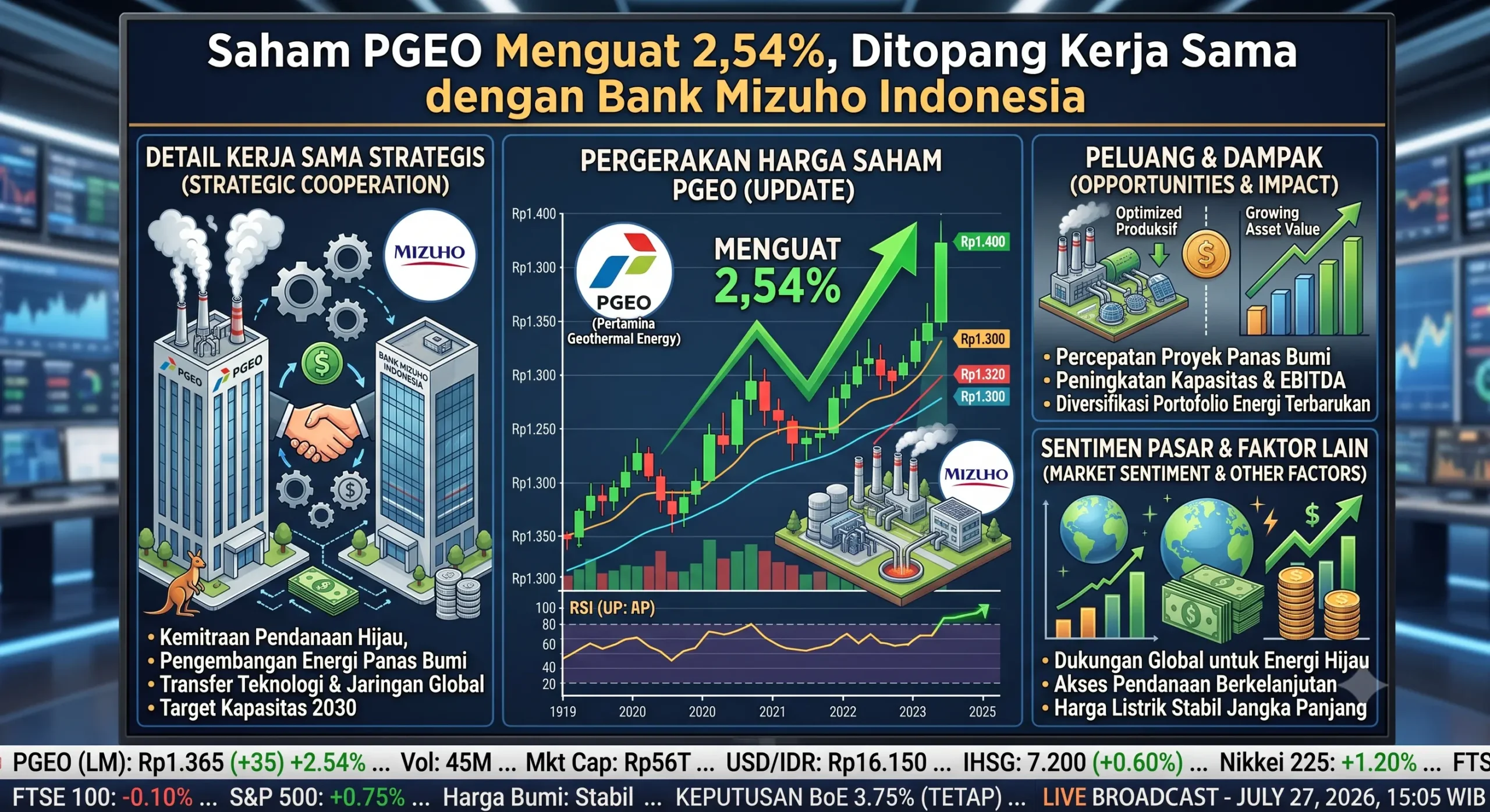 Saham PGEO Menguat 2,54%, Ditopang Kerja Sama dengan Bank Mizuho Indonesia