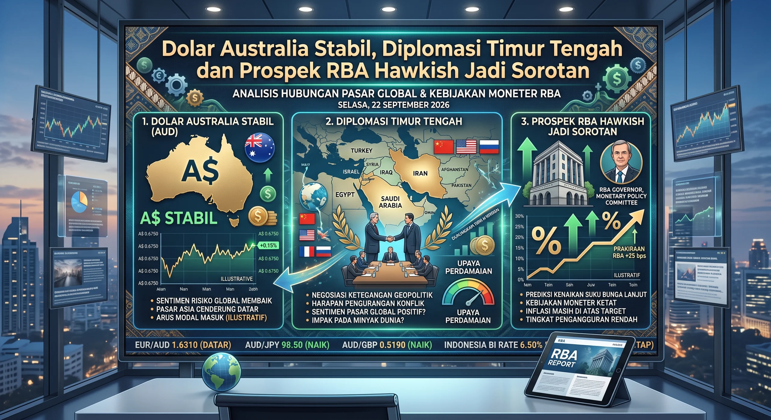 Dolar Australia Stabil, Diplomasi Timur Tengah dan Prospek RBA Hawkish Jadi Sorotan