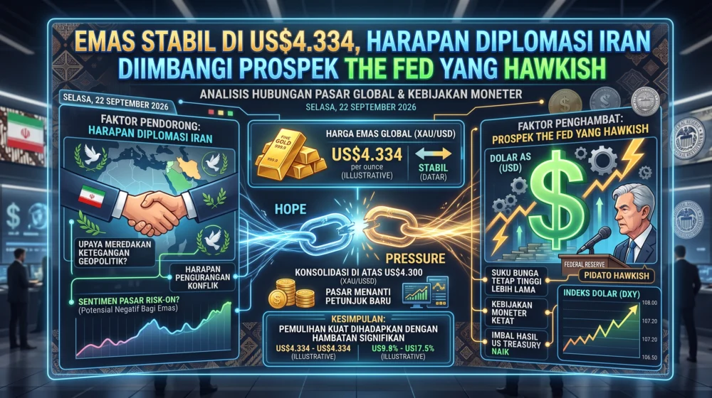 Emas Stabil di US$4.334, Harapan Diplomasi Iran Diimbangi Prospek The Fed yang Hawkish