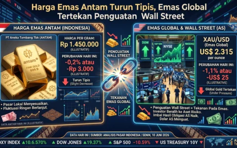 Harga Emas Antam Turun Tipis, Emas Global Tertekan Penguatan Wall Street