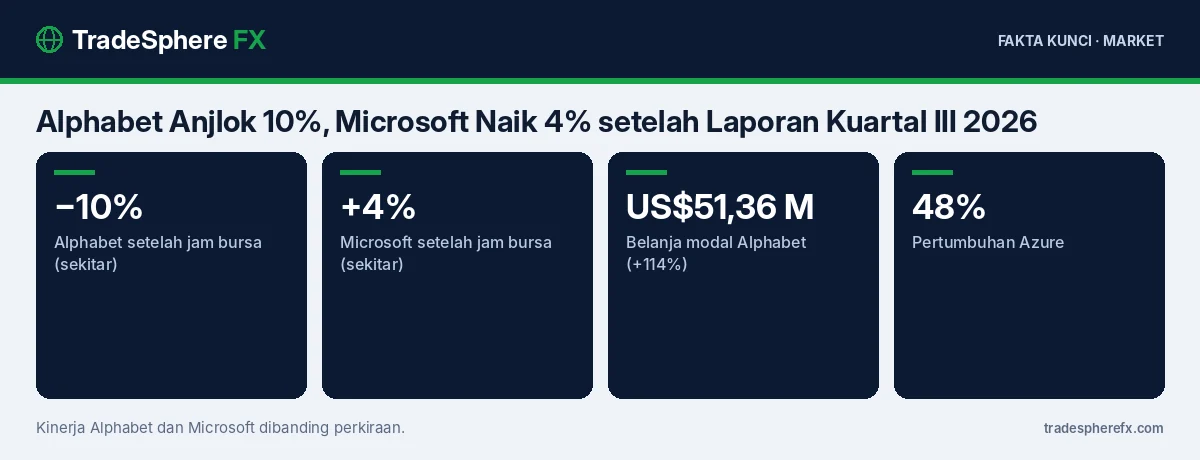 Fakta kunci: Alphabet Anjlok 10%, Microsoft Naik 4% setelah Laporan Kuartal III 2026: Ujian bagi Belanja AI