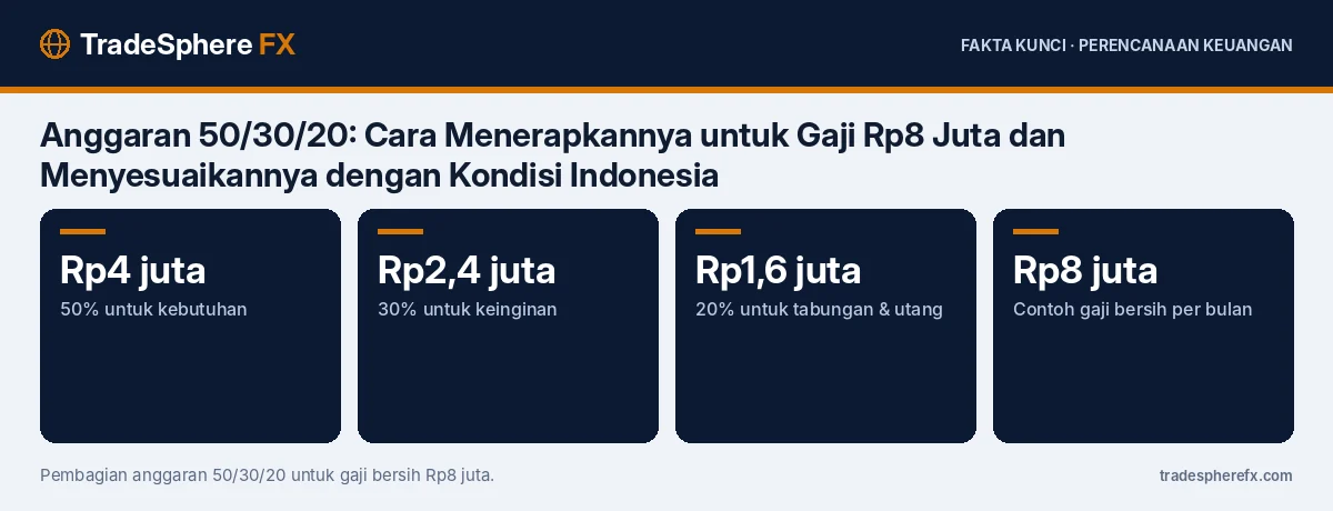 Fakta kunci: Anggaran 50/30/20: Cara Menerapkannya untuk Gaji Rp8 Juta dan Menyesuaikannya dengan Kondisi Indonesia