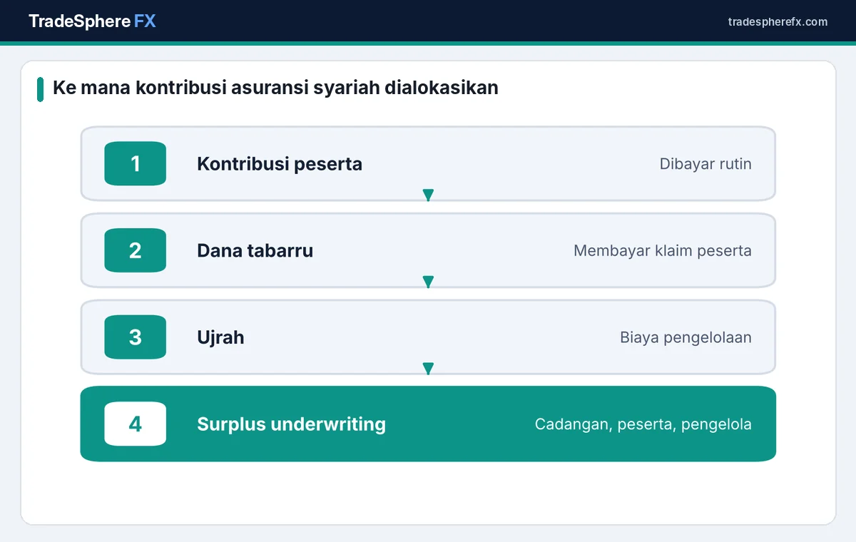 Alur pembagian kontribusi asuransi jiwa syariah ke dana tabarru dan ujrah