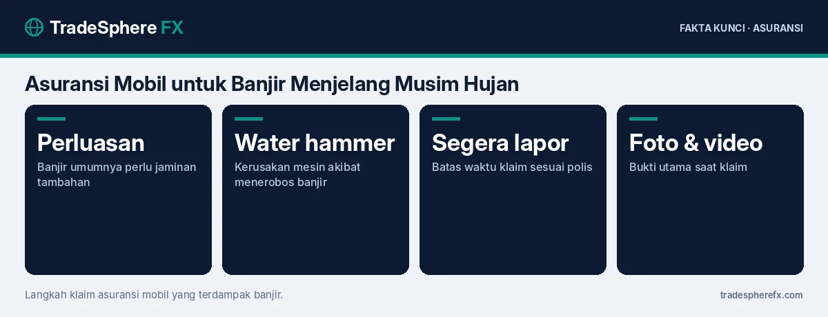 Fakta kunci: Asuransi Mobil untuk Banjir Menjelang Musim Hujan: Mengapa Perlu Perluasan Jaminan, Apa yang Tidak Ditanggung, dan Cara Klaim