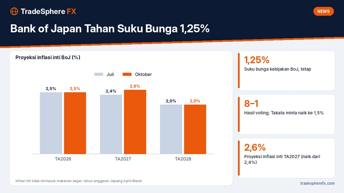 Bank of Japan Tahan Suku Bunga 1,25%: Proyeksi Inflasi Naik dan Penjualan ETF Dipercepat