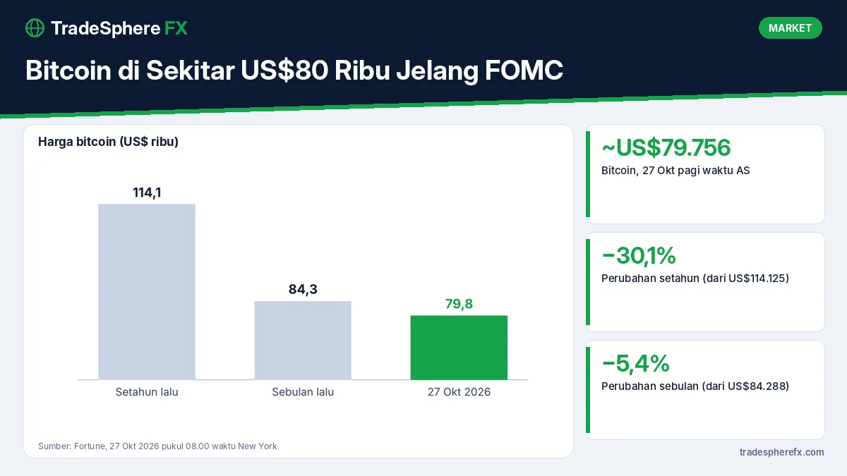 Bitcoin di Sekitar US$80 Ribu Jelang FOMC: Turun 30% dalam Setahun dan 5% dalam Sebulan, Ini Faktor Penggeraknya