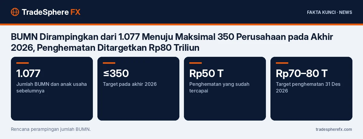 Fakta kunci: BUMN Dirampingkan dari 1.077 Menuju Maksimal 350 Perusahaan pada Akhir 2026, Penghematan Ditargetkan Rp80 Triliun