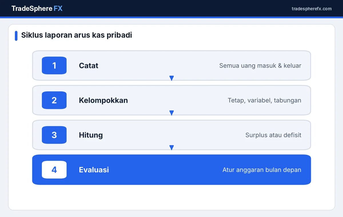 Alur langkah membuat laporan arus kas pribadi bulanan