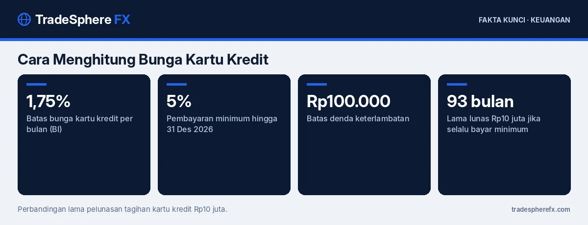 Fakta kunci: Cara Menghitung Bunga Kartu Kredit: Mengapa Bayar Minimum 5% Bisa Membuat Utang Rp10 Juta Lunas Hampir 8 Tahun