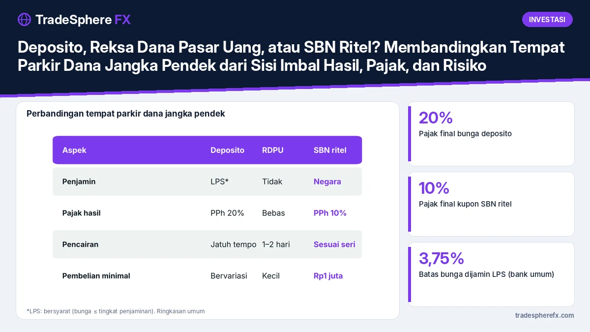 Deposito, Reksa Dana Pasar Uang, atau SBN Ritel? Membandingkan Tempat Parkir Dana Jangka Pendek dari Sisi Imbal Hasil, Pajak, dan Risiko