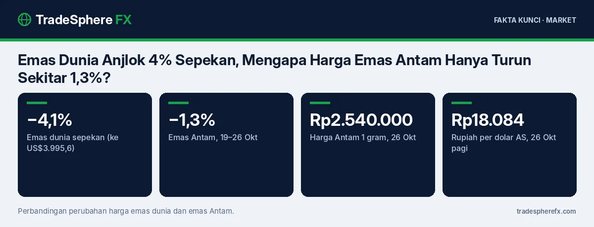 Fakta kunci: Emas Dunia Anjlok 4% Sepekan, Mengapa Harga Emas Antam Hanya Turun Sekitar 1,3%?