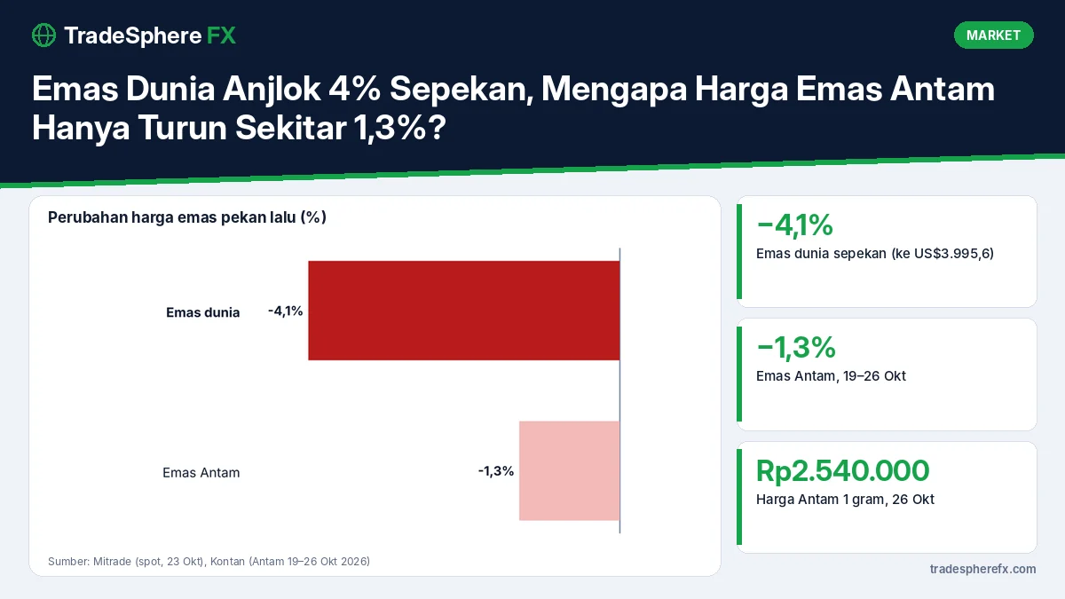 Emas Dunia Anjlok 4% Sepekan, Mengapa Harga Emas Antam Hanya Turun Sekitar 1,3%?