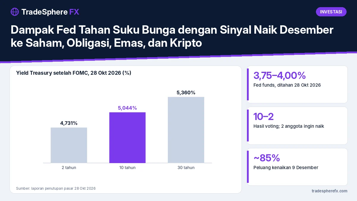 Dampak Fed Tahan Suku Bunga dengan Sinyal Naik Desember ke Saham, Obligasi, Emas, dan Kripto