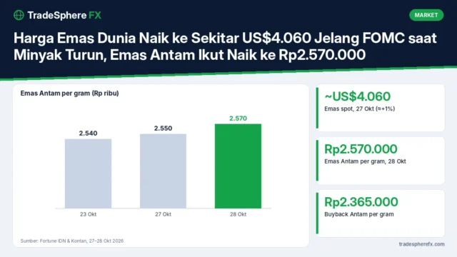 Harga Emas Dunia Naik ke Sekitar US$4.060 Jelang FOMC saat Minyak Turun, Emas Antam Ikut Naik ke Rp2.570.000