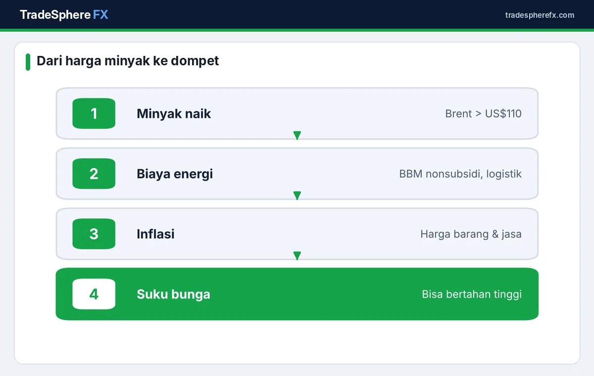 Alur dampak kenaikan harga minyak ke inflasi dan suku bunga