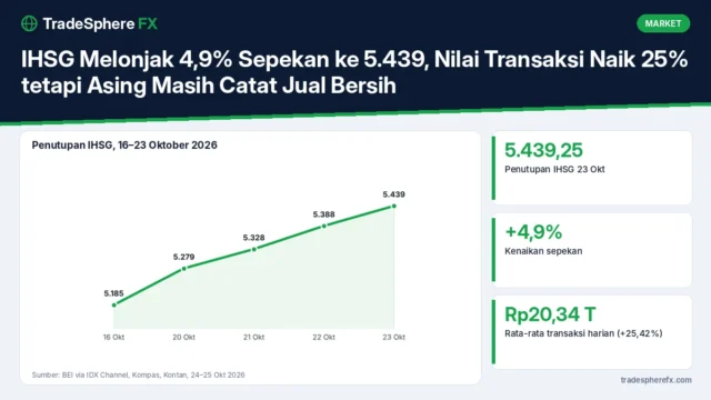 IHSG Melonjak 4,9% Sepekan ke 5.439, Nilai Transaksi Naik 25% tetapi Asing Masih Catat Jual Bersih
