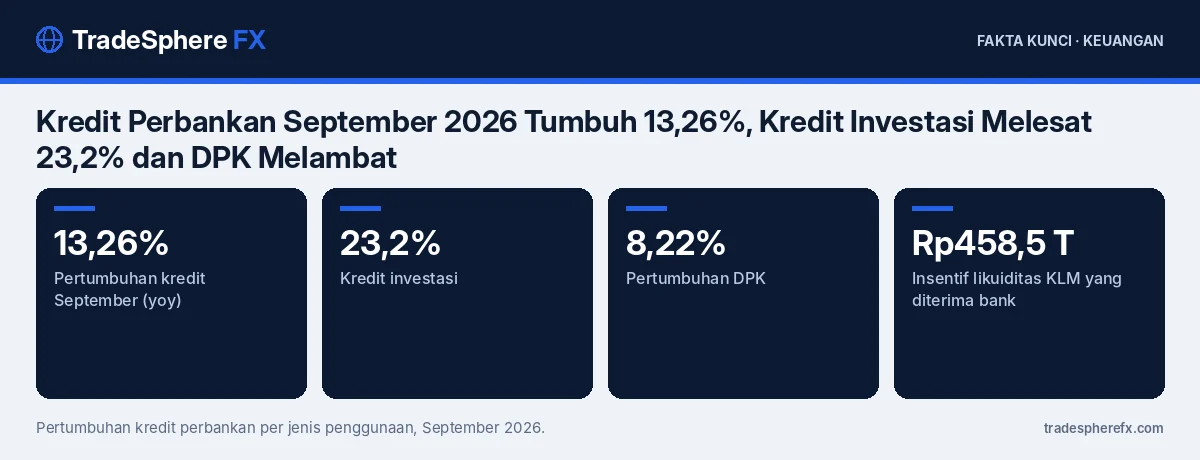 Fakta kunci: Kredit Perbankan September 2026 Tumbuh 13,26%, Kredit Investasi Melesat 23,2% dan DPK Melambat