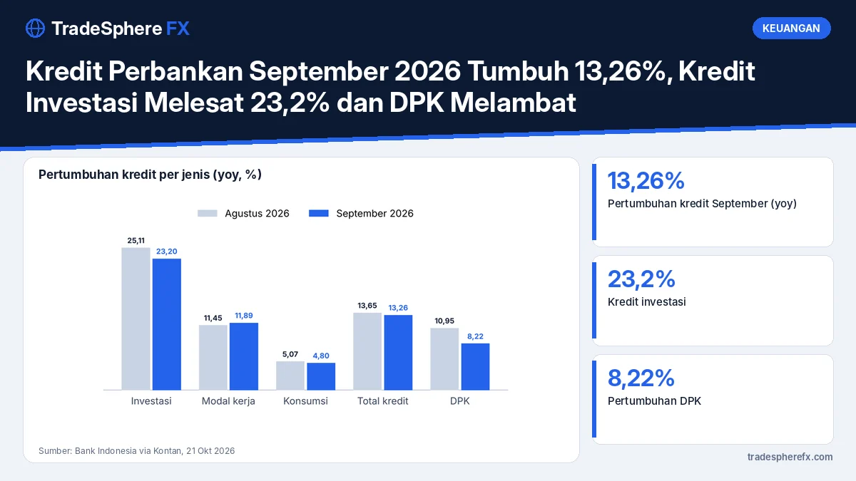 Kredit Perbankan September 2026 Tumbuh 13,26%, Kredit Investasi Melesat 23,2% dan DPK Melambat