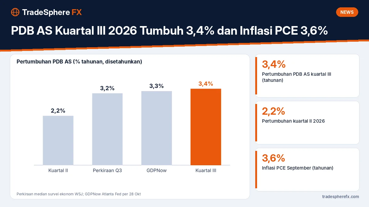 PDB AS Kuartal III 2026 Tumbuh 3,4% dan Inflasi PCE 3,6%: Dampaknya ke Suku Bunga dan Rupiah