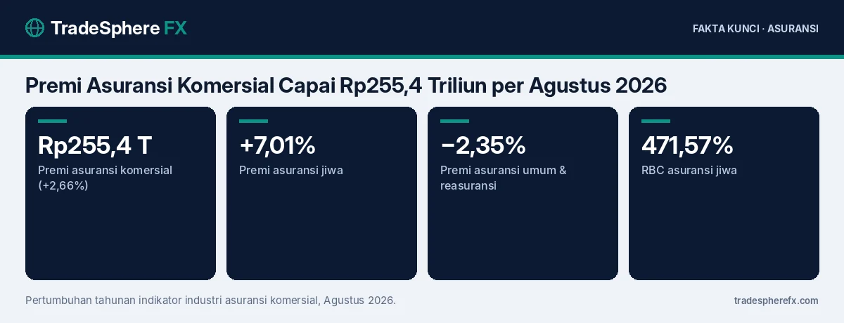 Fakta kunci: Premi Asuransi Komersial Capai Rp255,4 Triliun per Agustus 2026: Asuransi Jiwa Tumbuh 7%, Asuransi Umum Turun 2,35%