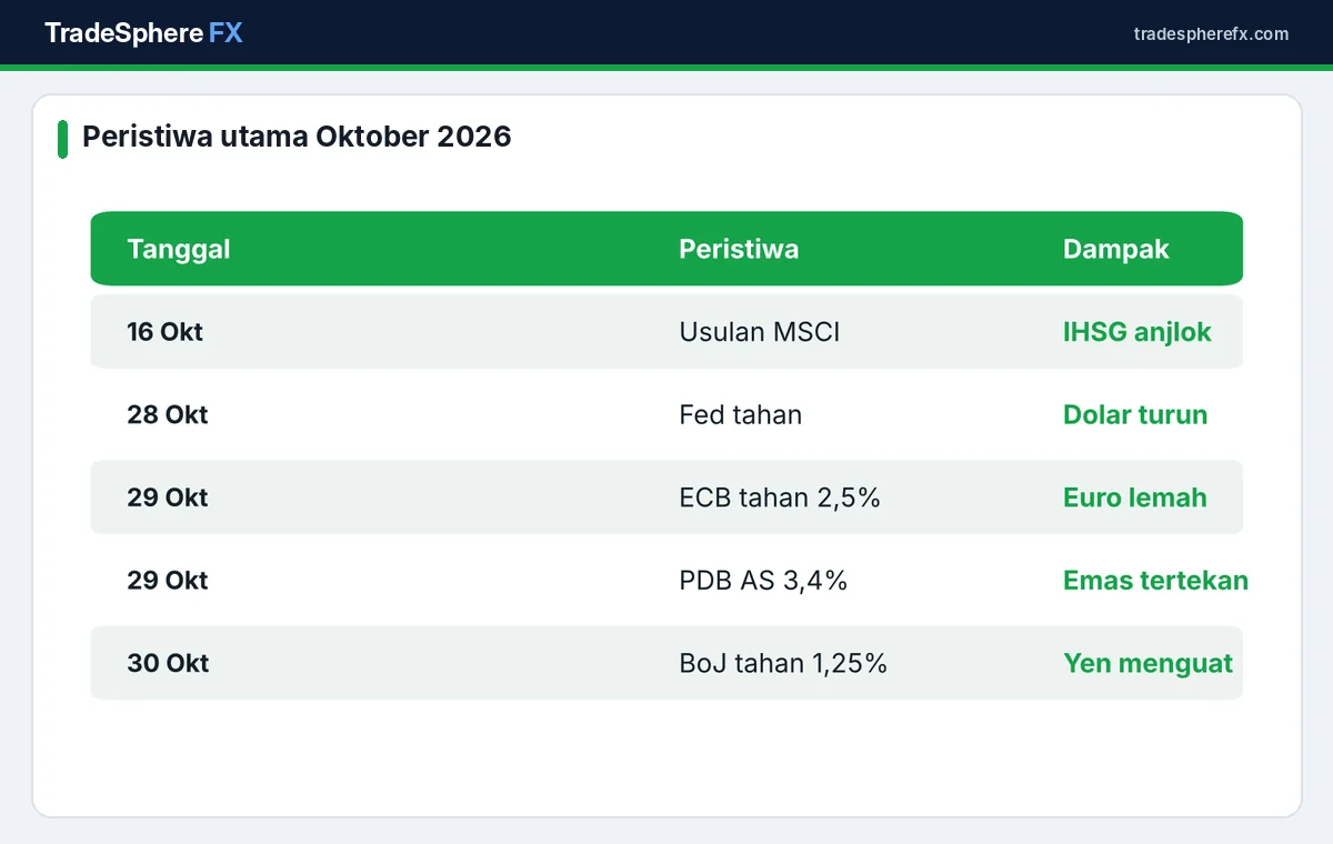 Tabel peristiwa utama pasar keuangan sepanjang Oktober 2026