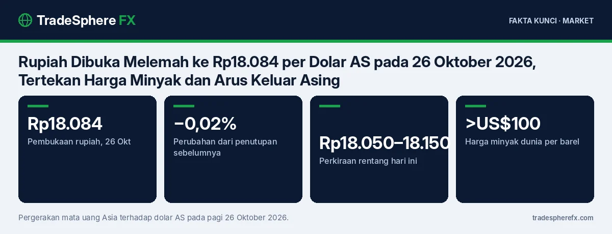 Fakta kunci: Rupiah Dibuka Melemah ke Rp18.084 per Dolar AS pada 26 Oktober 2026, Tertekan Harga Minyak dan Arus Keluar Asing