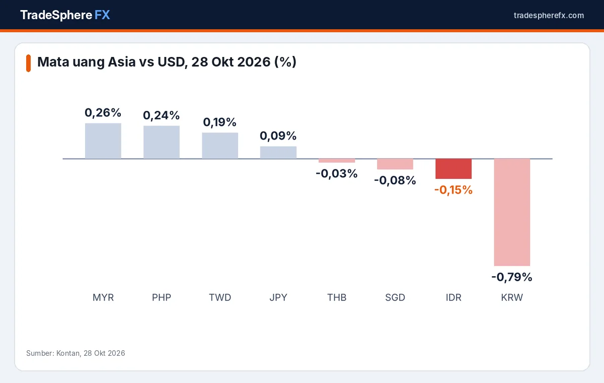 Grafik perubahan mata uang Asia terhadap dolar AS 28 Oktober 2026